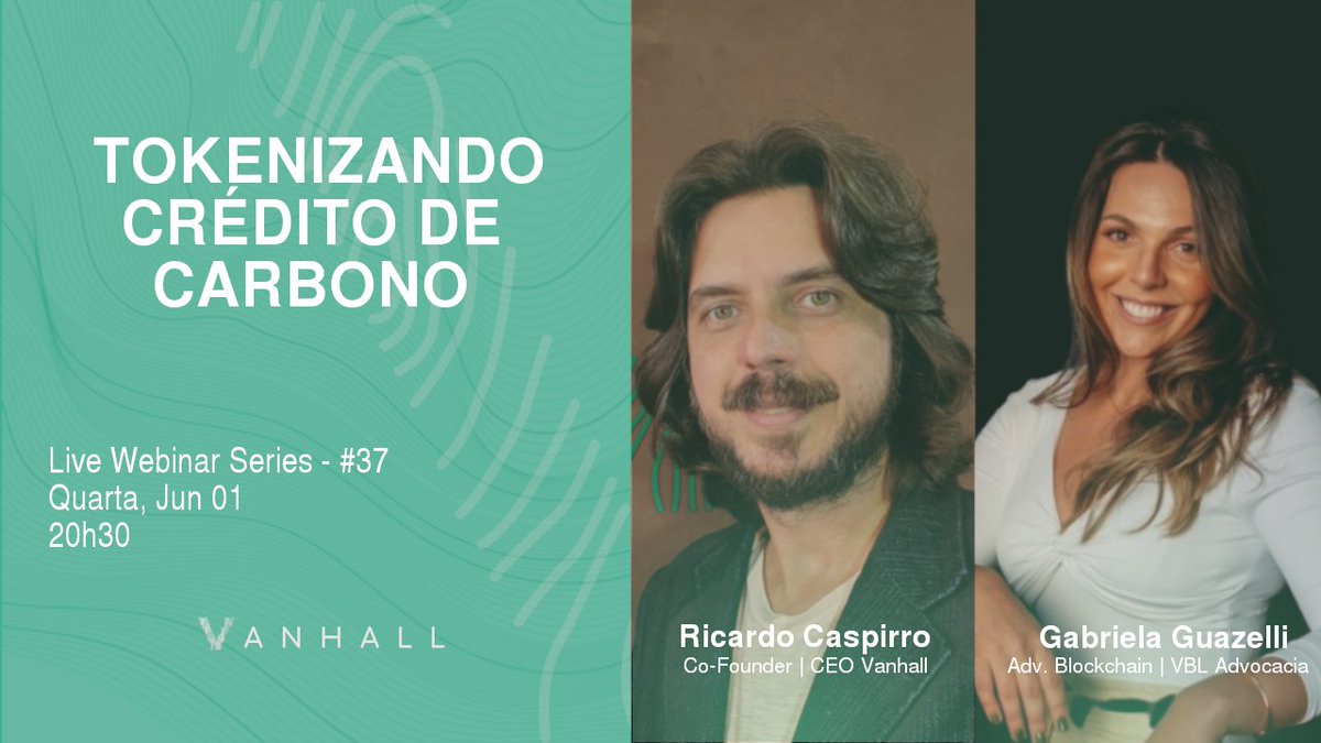 Junte-se a nós em mais uma live 4f(01/06 - 20h30) com 
<a href="/ricardocaspirro/">Ricardo Caspirro</a> | CEO do @Vanhallpay  e Gabriela Guazelli | Adv. de Blockchain da VBL Advocacia 
Como a tokenização de crédito de carbono pode ajudar empresas que buscam uma estratégia #ESG.
Ytube - youtu.be/pGyddqEG3ZM