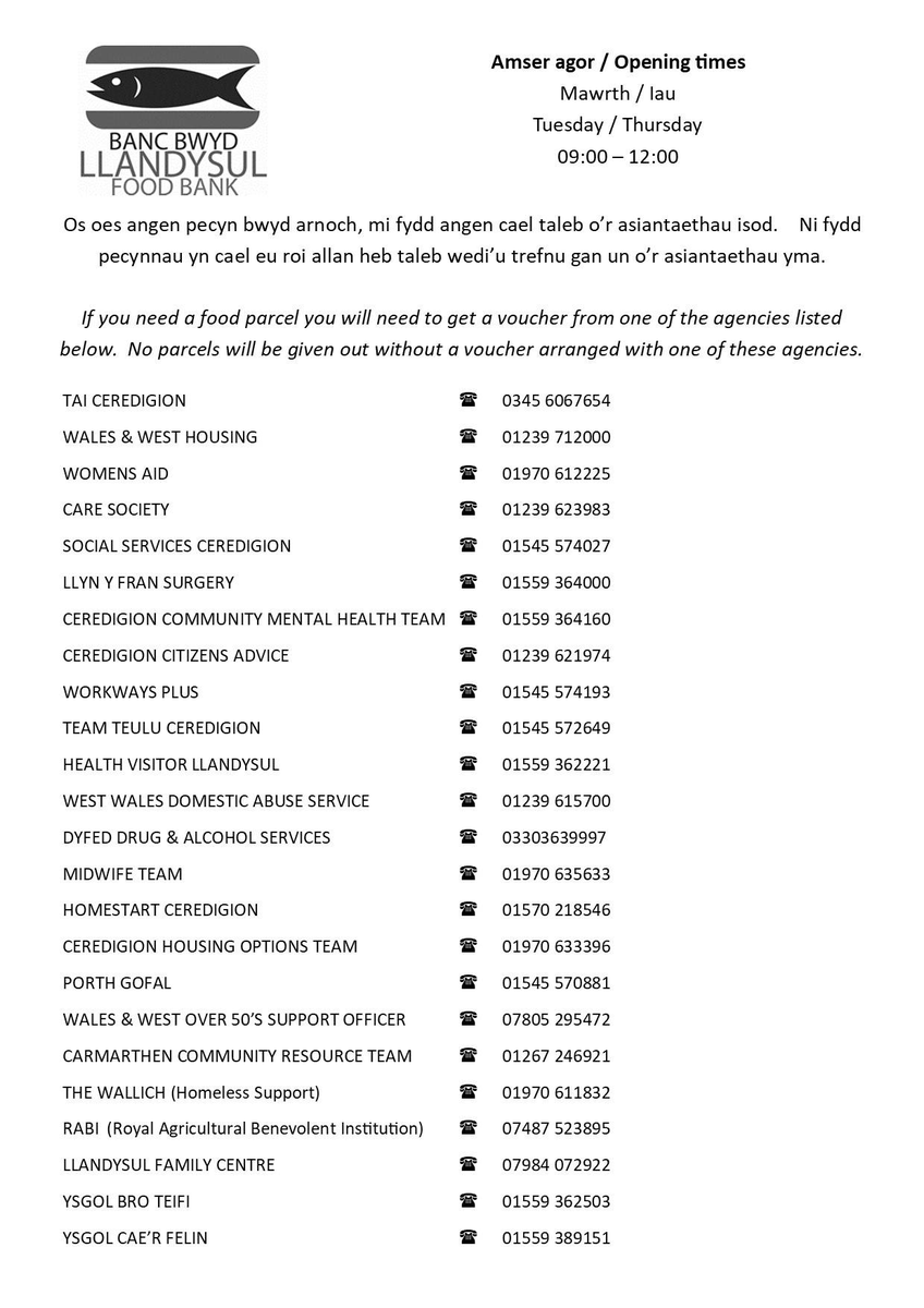 DafyddLlinos's tweet photo. I will not be celebrating the royal occasion at the end of the week. 

I will (continue) to support our local food bank both financially and by donating food. 

The need is greater than ever. 

Details in the photo if you need a food parcel in the Llandysul area. 🙏 https://t.co/CLHVmZqkWL