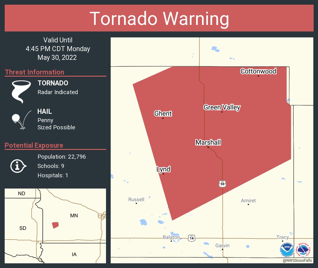NWS Tornado on Twitter "Tornado Warning including Marshall MN