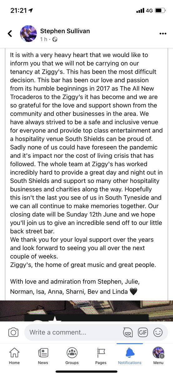 ZiggysBarSS's tweet photo. Sad day for us at Team Ziggy’s as we sadly announce our closure. Read the cult statement below. 
#SouthShields you’ve been amazing 🤍 https://t.co/mZM0vg3p9J
