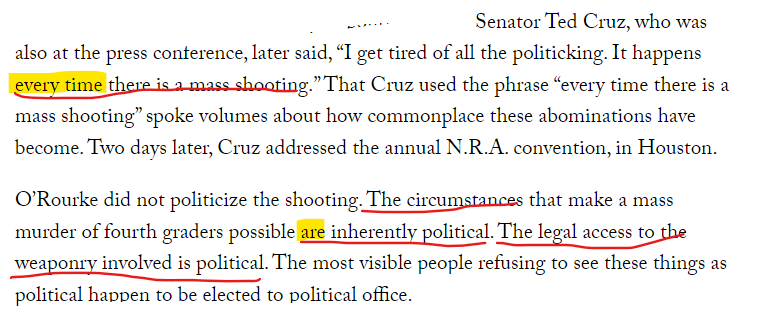 HereToRebuild's tweet photo. @Knulg @RpsAgainstTrump Before you say "political and wrong," I urge you to read this article.  "The circumstances that make a mass murder of fourth graders possible ARE inherently political."  It IS political.  

The Atrocity of American Gun Culture  https://t.co/Af2u6V4dg1 https://t.co/Tx34vzPY4o