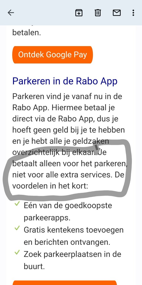 petieol1's tweet photo. #Rabobank gooit de #rabowallet eruit. Alles via #Googlepay app nu. Er zouden geen extra kosten zijn als je de parkeerapp gebruikt..maar wat lees ik..0,16 per parkeersessie.. ๐ณ๐ฒ https://t.co/Zf5gAzbM5B