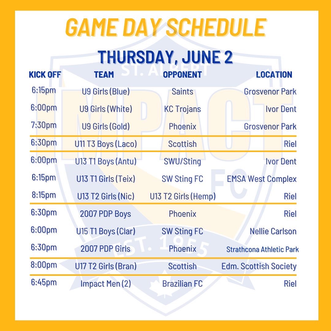 SASA_Impact's tweet photo. Get out in the ☀️ this week to watch all of the exciting action from our Impact teams!
#GoImpactGo https://t.co/ljgdCQPw23