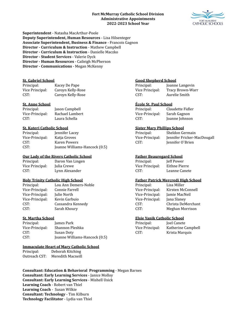 "I can do all this through him who gives me strength." - Philippians 4:13

We are proud to share our Administration Appointments for the 2022/23 school year. We are blessed to work with these great leaders in the #WeAreFMCSD family. 

#ymm #rmwb