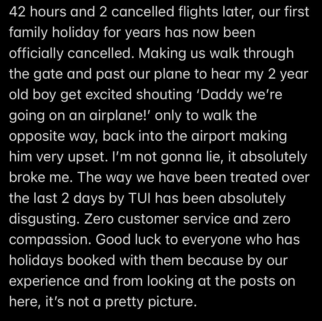 iamtomlewis's tweet photo. Avoid @TUIUK at all costs. Absolutely terrible experience they’ve put me and my family through these last two days #TUI @DSA_Airport #airportchaos https://t.co/IGlzpW5BXk