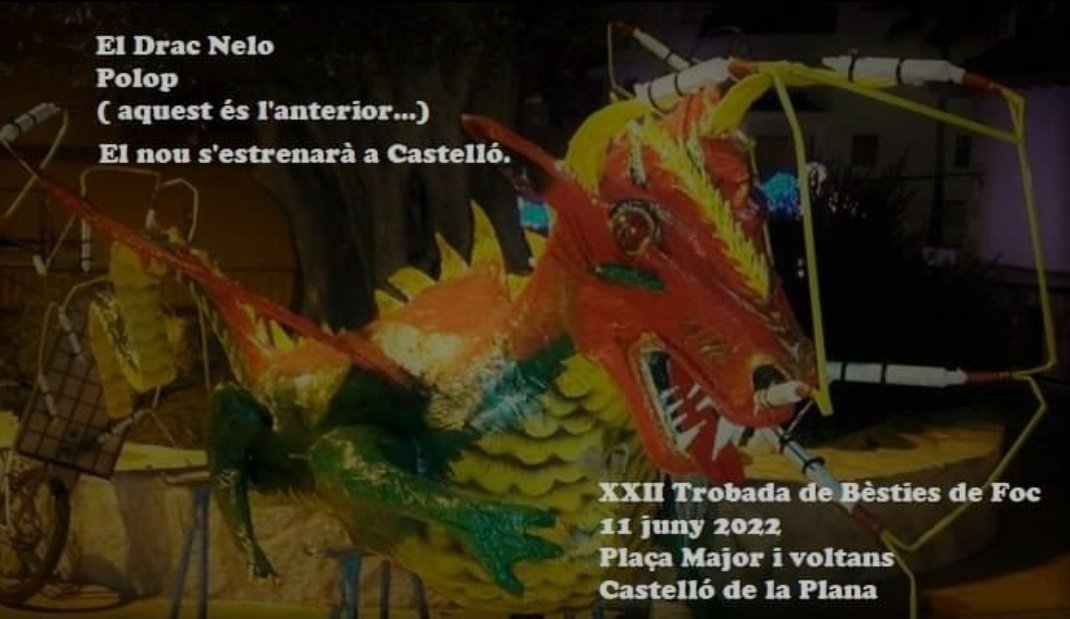 Botafocscs's tweet photo. Aquesta imatge no és del Drac Nelo actual. L'entitat presentarà a la nostra ciutat el seu nou Drac Tricèfal.
Ho trobarem a la XXII Trobada de Bèsties de Foc del proper 11 de Juny a la Plaça Major de #Castelló de la Plana. #botafocs https://t.co/H00yZvbK22