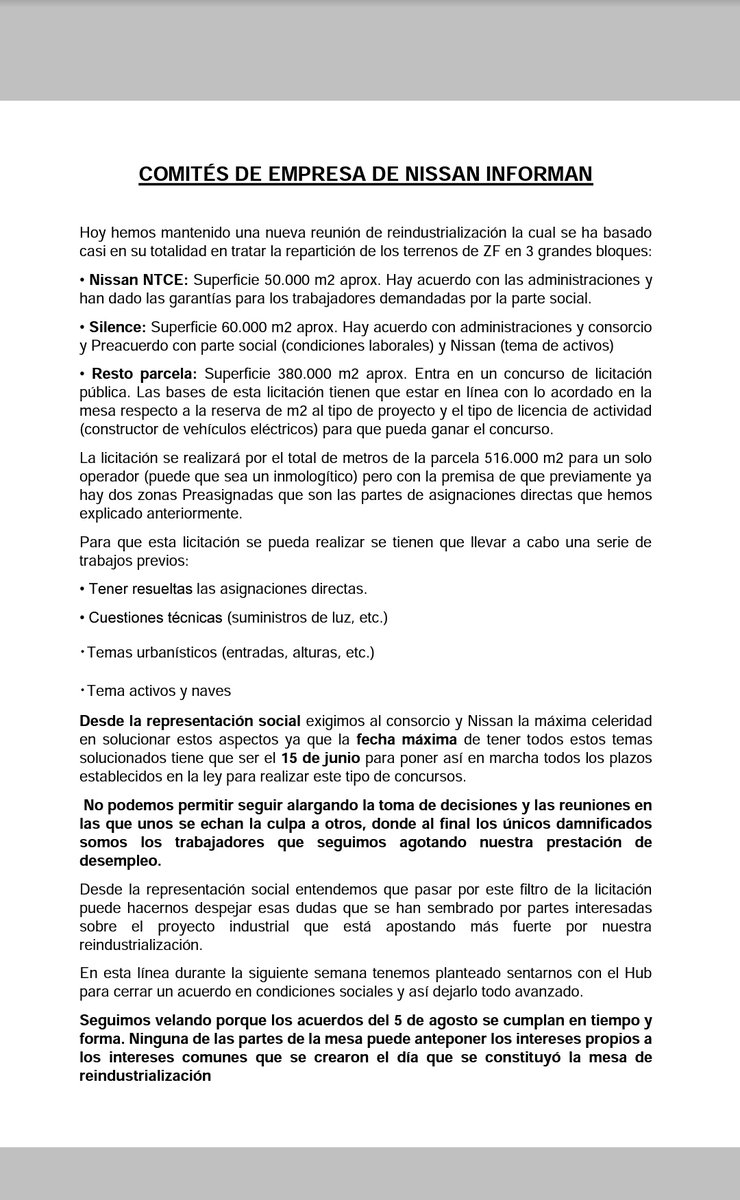 @ugtnissan informa
👉Hoy hemos mantenido una nueva reunión de reindustrialización. 
👉colgamos foto de la nota informativa lanzada hoy. 
✊ #reindustrializacionparanissanya 
<a href="/ugtficabcn/">UGT FICA BCN</a> <a href="/ugtficat/">UGT FICA de Catalunya</a> @ugtfica <a href="/ugtcatalunya/">UGT de Catalunya</a>