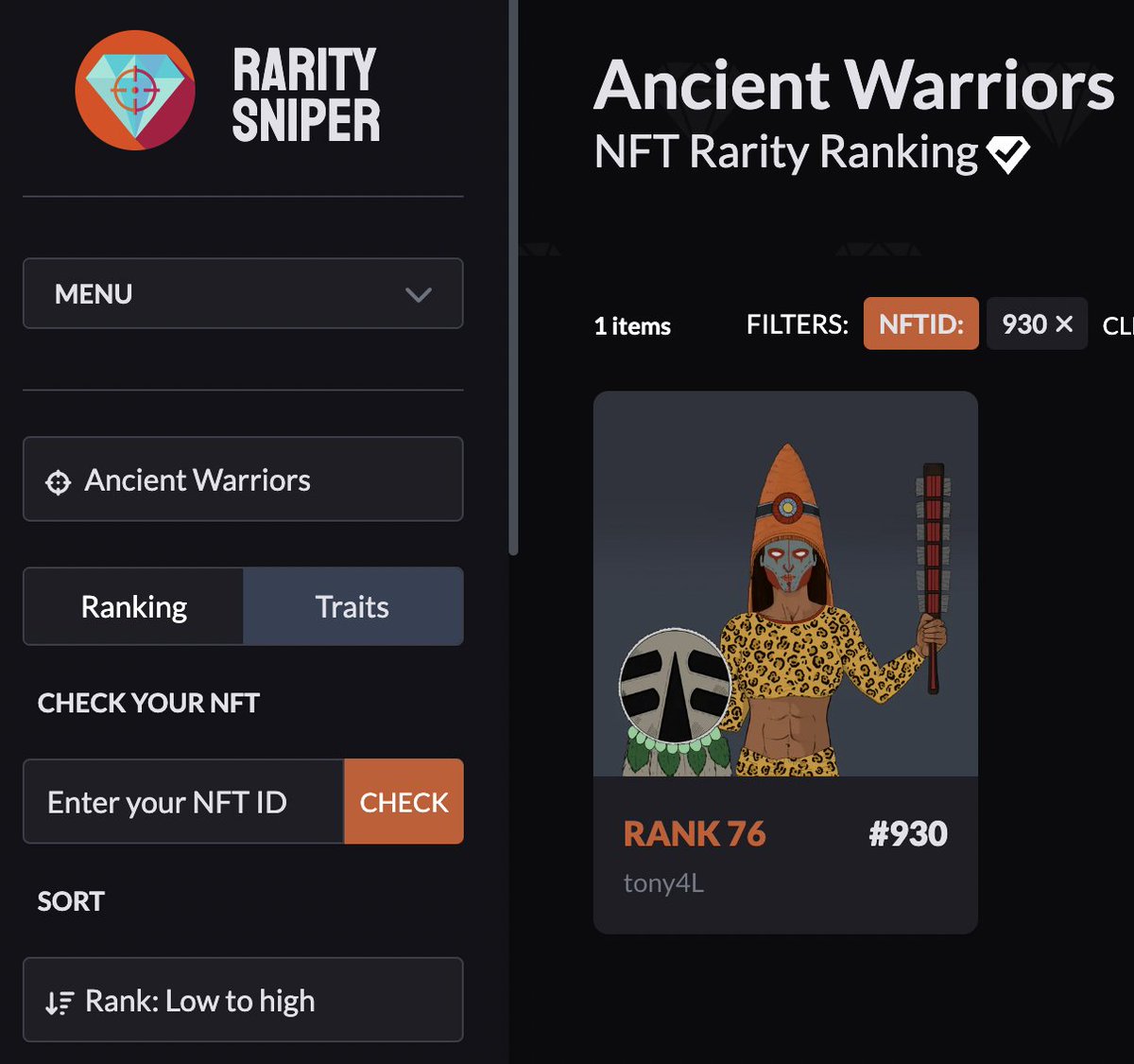 My lil bro <a href="/TonyUdotong/">Tony Udotong</a> just sniped the #76 ranked Warrior NFT 💎

Might swipe it from him next time I see him 👀