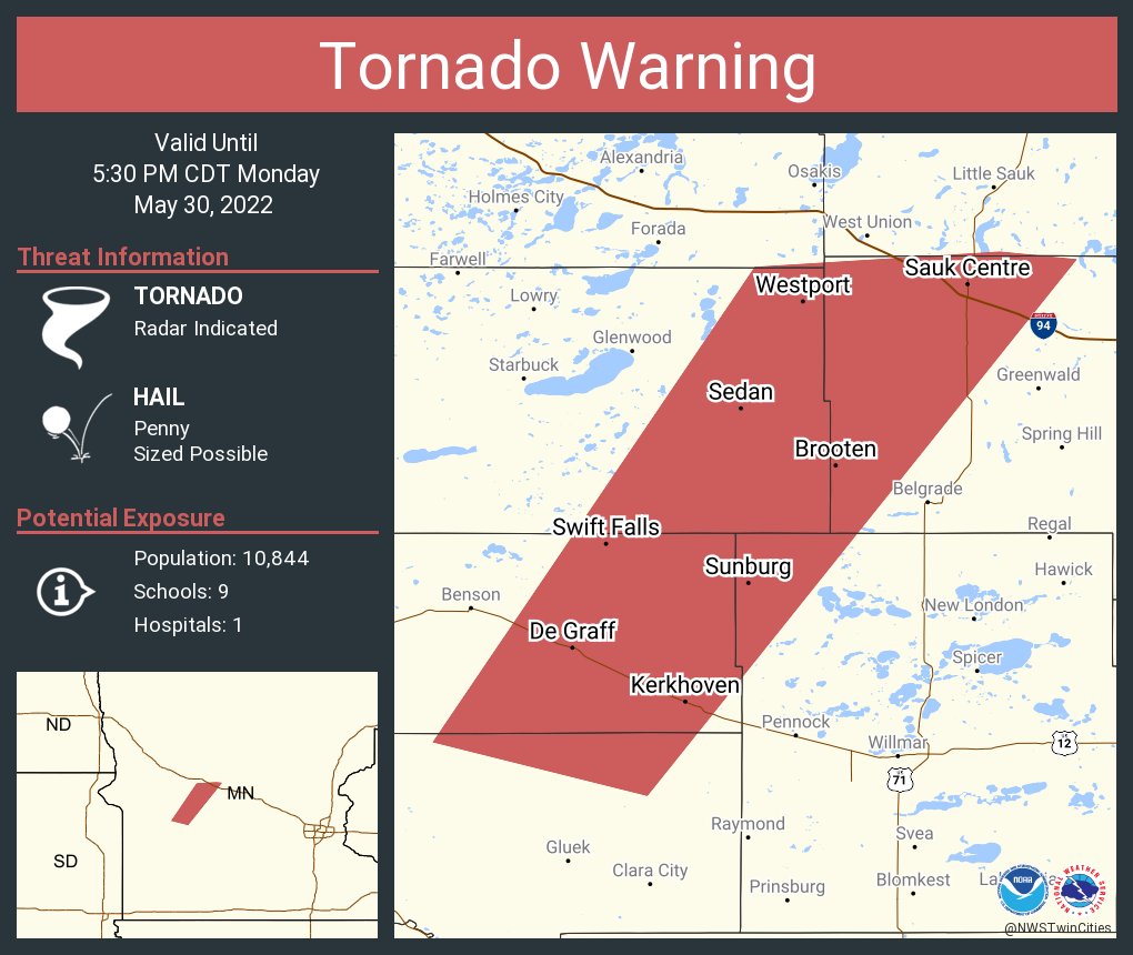 NWS Tornado on Twitter "Tornado Warning including Sauk Centre MN