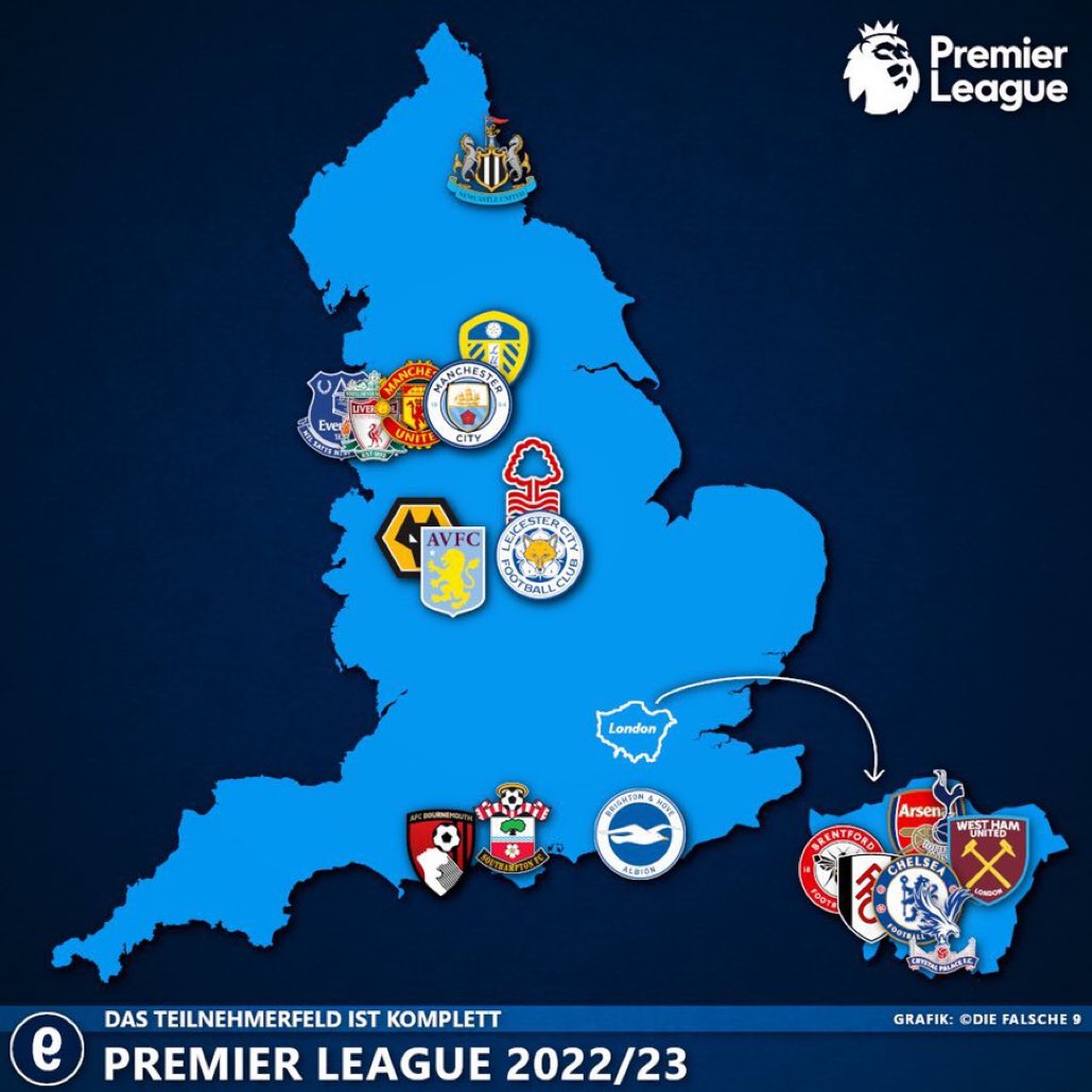 Curiosidades Premier League on Twitter "O mapa da Premier League 2022
