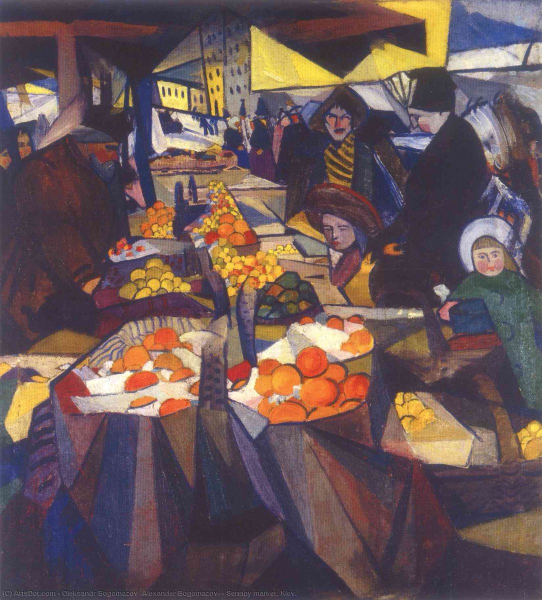 Op de vijfennegentigste dag van Poetins misdadige oorlog tegen de Oekraïense bevolking, is dit het Oekraïense kunstwerk van de dag: Dit markttafereel van Aleksandr Bogomazov uit 1914, dat laat zien hoe rijk de Oekraïense oogsten altijd waren.