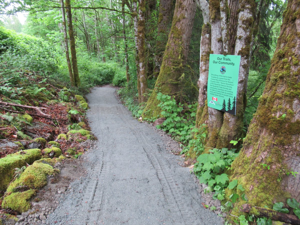 squamishtrails's tweet photo. A new ramp was completed on May 24th, as a continuation of the Railwoods Trail into the Mashiter Spawning Channels.  The gentler slope should attract more people using mobility assist devices, especially mothers with baby strollers. https://t.co/vQV4GIikv5