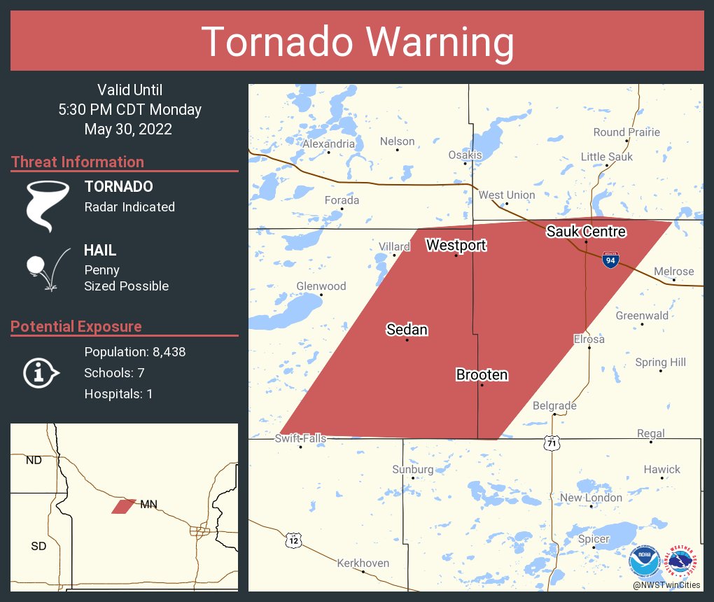 NWS Tornado on Twitter "Tornado Warning continues for Sauk Centre MN