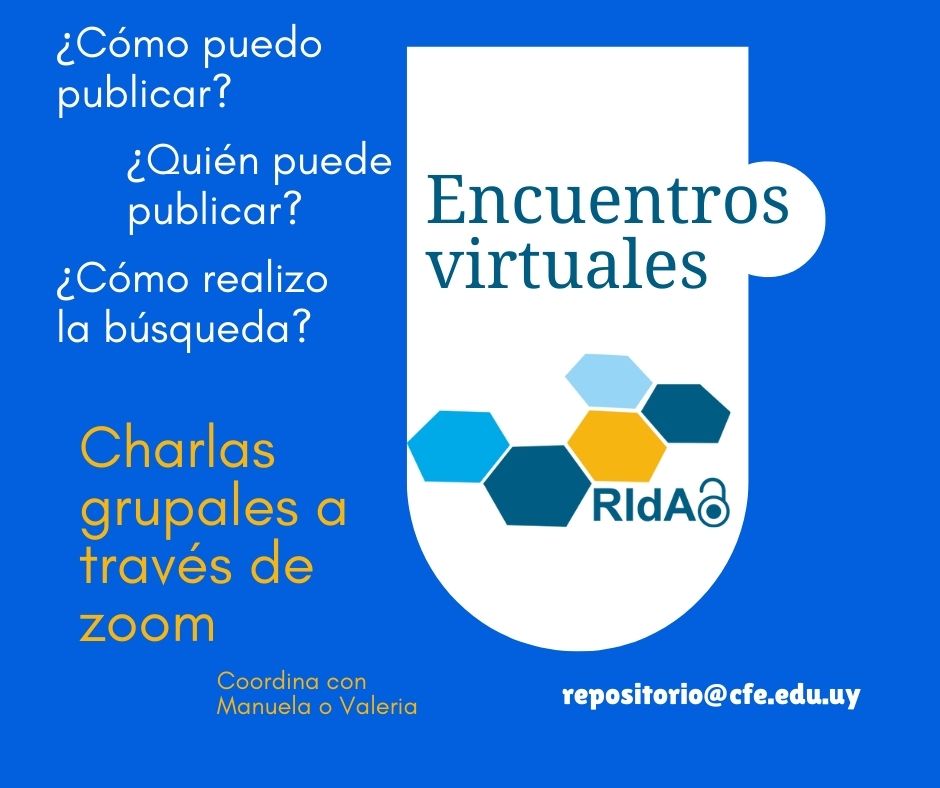 CfeRidaa's tweet photo. Continuamos agendando nuestros encuentros virtuales para conocer  un poquito más el RIdAA
Comunícate a través de repositorio@cfe.edu.uy @ANEP_Uruguay @cfe_anep https://t.co/NNEkGBeP7i