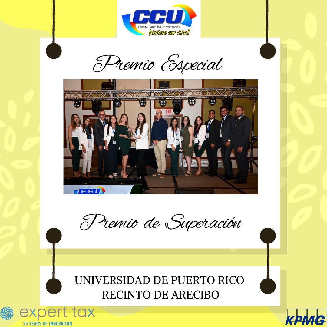 CCUCCPAPR's tweet photo. ¡Saludos, Futuros CPA’s!

Queremos felicitar a la Universidad de Puerto Rico, Recinto de Arecibo por obtener el Premio Especial de Superación durante el Año Académico 2021-2022. 

¡Felicidades!✨️ https://t.co/VGEkYdnYpN