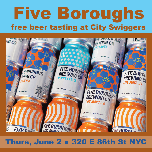 CitySwiggers's tweet photo. Five Boroughs free beer tasting at City Swiggers
Thur June 2, 5:30-8pm
320 E 86 NYC
SAMPLING:
• Bodega Bags DIPA
• Gridlock Hazy IPA
• Hoppy Lager
• Tiny Juicy IPA
• Stouten Island Ferry
• Summer Ale
• Sunset Shandy
+ 4 Party Water Seltzers
@fiveboroughs @CitySwiggers https://t.co/DchwTZEh3F