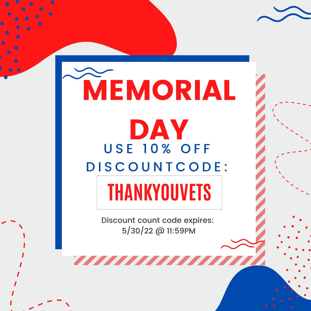 𝘓𝘈𝘚𝘛 𝘋𝘈𝘠 TO SAVE! SAVE 𝟏𝟎% 𝐎𝐅𝐅 ON YOUR PURCHASE THIS WEEKEND! USE CODE: 𝗧𝗛𝗔𝗡𝗞𝗬𝗢𝗨𝗩𝗘𝗧𝗦 Offer expires Monday, May 30th at 11:59pm.