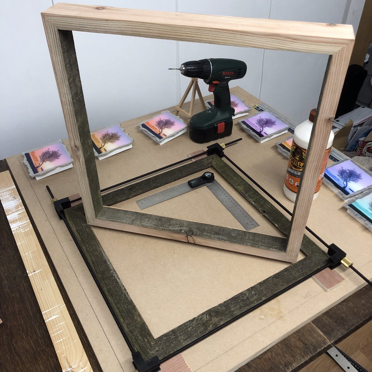 NATURAL WOOD FRAME Recycling old Larch fence rails imbued with a natural build up of lychen to create a cool grey/green becoming the inside tray of the frame. As if the wood has been turned inside out. Ready for <a href="/spring_fling/">spring_fling</a> this Thursday to Sunday #naturalwood  #insideout