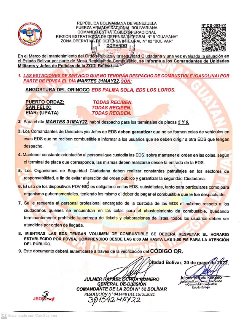 ManzolBetsi's tweet photo. #ATENCIÓN🗣| #BOLÍVAR Mañana #Martes #31MAY Habrá suministro de combustible para los terminales de placa 5y6. Informa @ZODIBOLIVAR62 https://t.co/0jqdzonmOu