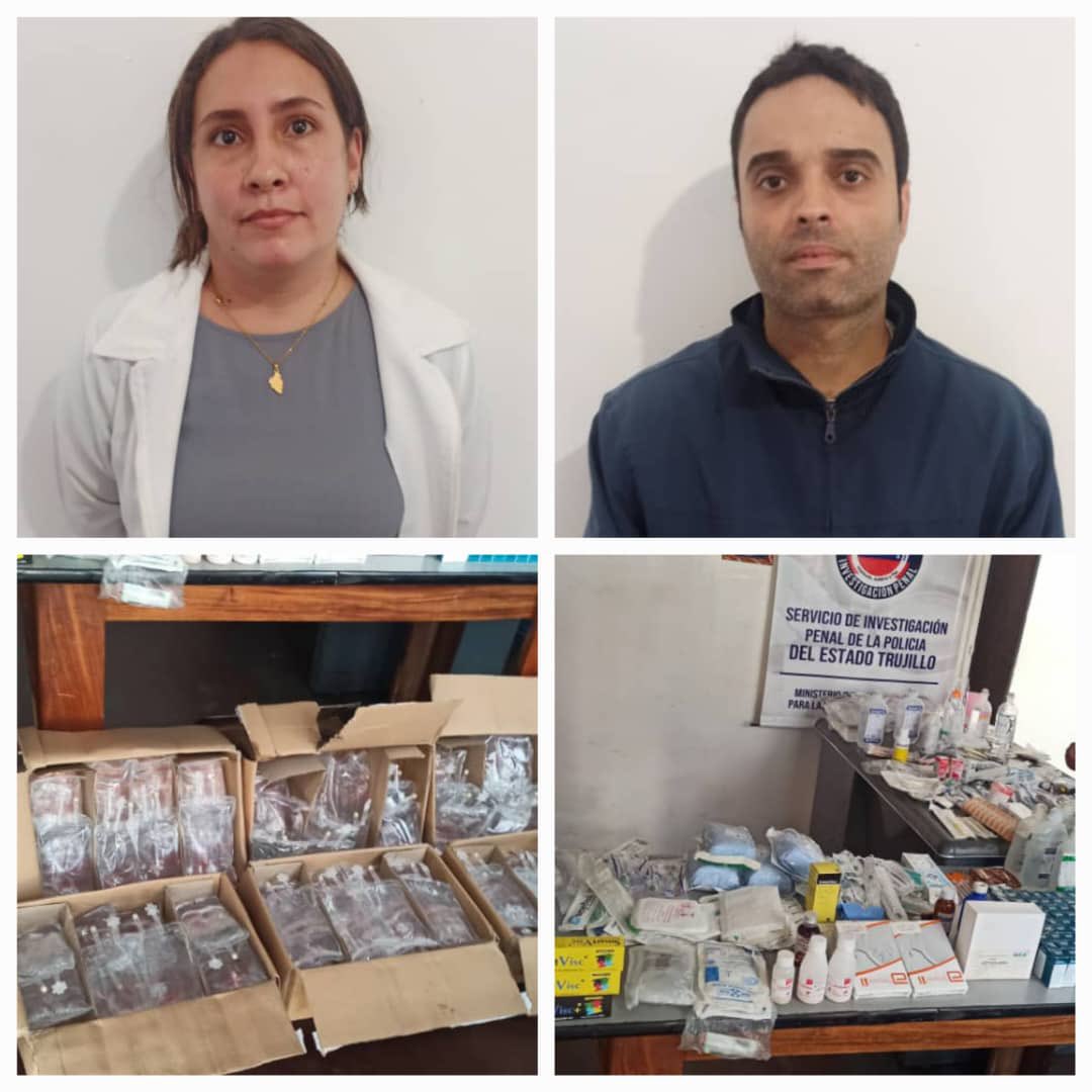 1) #DETENIDOS en flagrancia 2 médicos del Hospital Pedro Emilio Carrillo en Trujillo quienes #solicitaron 300$ a la #denunciante para realizar una intervención quirúrgica a su hermano: a los mismos le fueron hallados en su residencia, gran cantidad d insumos robados del hospital.
