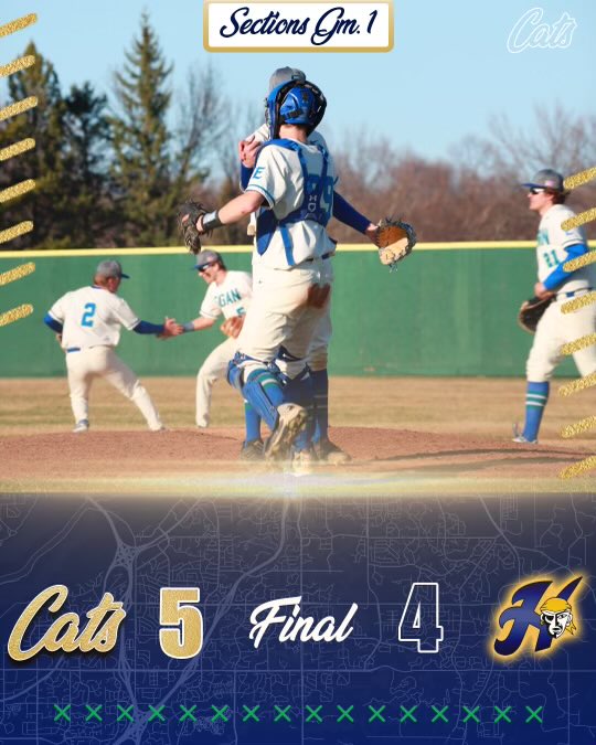 Eagan__Baseball's tweet photo. Boom! Cats tie the game with 2 in the sixth, and get the go ahead run in the 7th. 

Martin - CG, 3er, 10k’s 

Danich game tying RBI. 
Fenske with the go ahead RBI. 

#C.A.T.S https://t.co/sTPgk44lAE