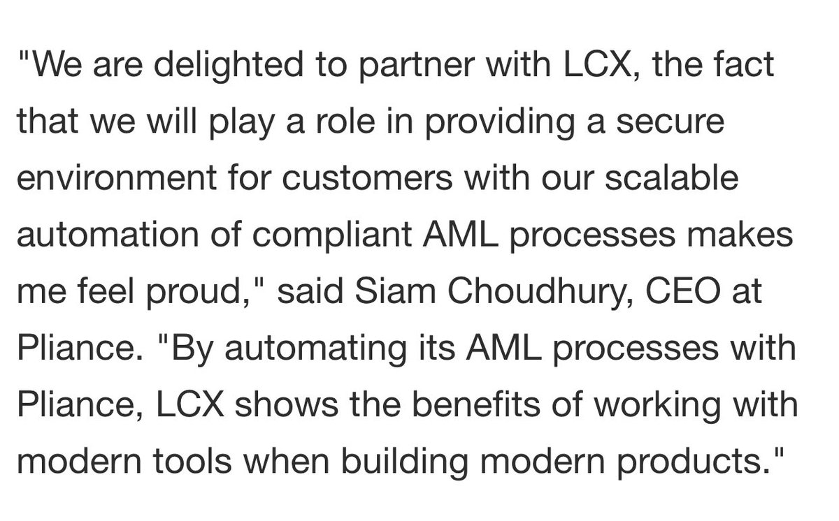 Crypto_Angel_33's tweet photo. 7/ $LCX announced a partnership with #Pliance back in 2020
#LCX 🤝 #Pliance https://t.co/xU0QeuJnHF