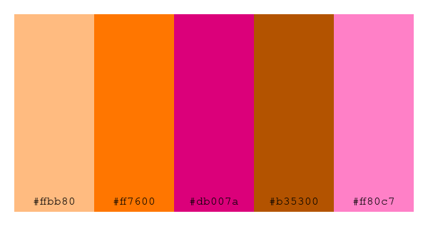 ColPaletteBot's tweet photo. Beep beep, here's a pretty color palette for you!
color-scheme.js parameters used:
- hue: 189
- variation: default
- colors: #ffbb80, #ff7600, #db007a, #b35300, #ff80c7
Have a lovely evening!
#twitterbot #colorpalette #colors #palette #prettycolors https://t.co/2nbAKrhXLG