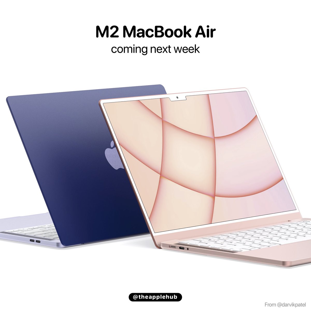 theapplehub's tweet photo. According to Mark Gurman, Apple may unveil a redesigned MacBook Air with an M2 chip at WWDC next week. Are you excited for a new MacBook Air? https://t.co/GRurBuvWsz