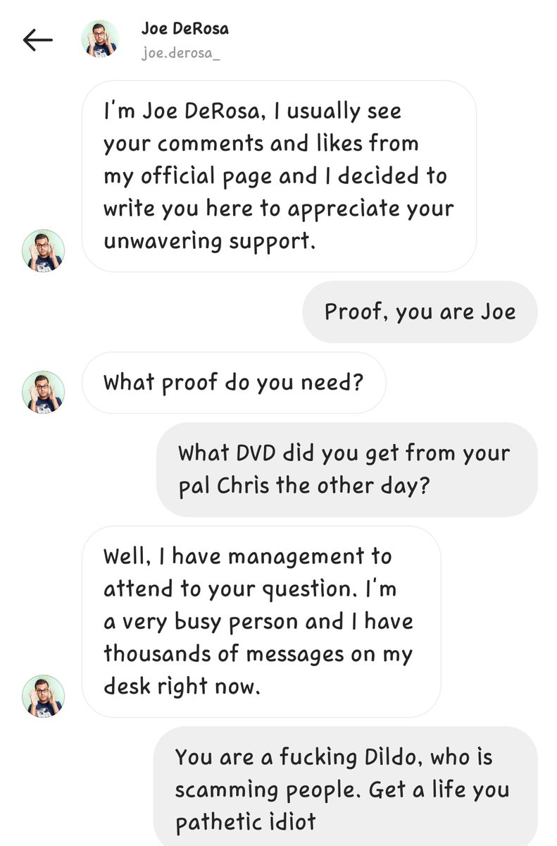 LueSabrina's tweet photo. Was in the mood of messing with a @joederosacomedy Catfish on my IG today. First, I asked a wrong and stupid question, then I insulted him, then I blocked him.

Now I can go to bed with a smile on my face 😛🤘🏻
#joeDeRosa #Catfish https://t.co/C1J3IiR0VI