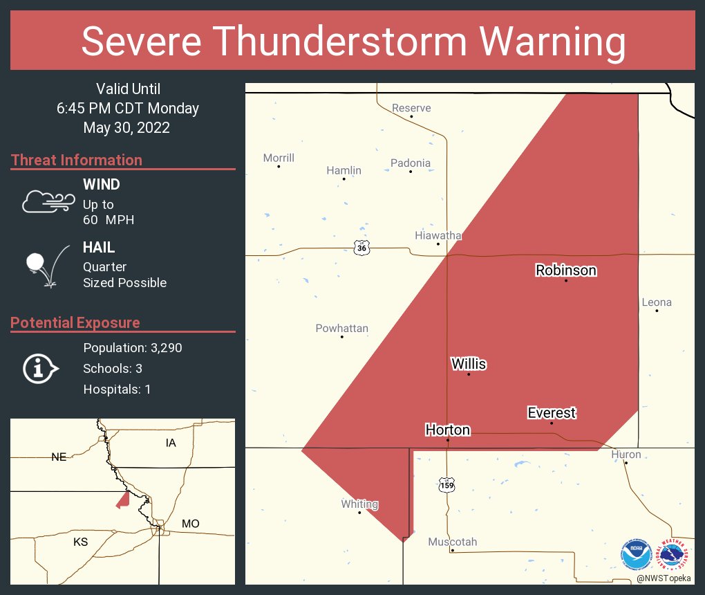 NWS Topeka on Twitter "Severe Thunderstorm Warning including Horton KS