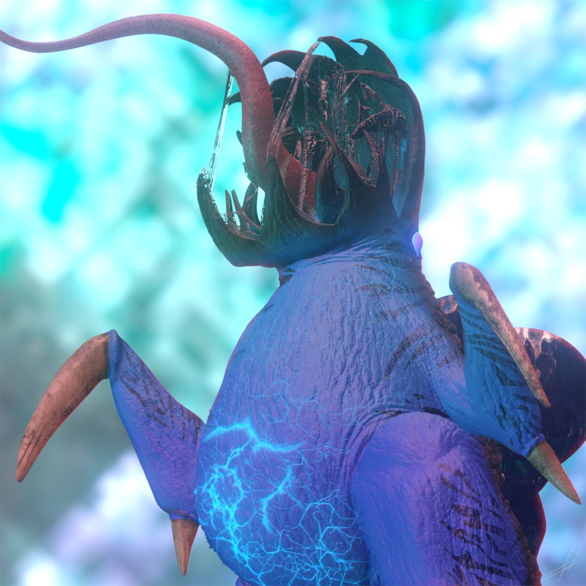 EdgardLops's tweet photo. @_heroicstory "HA - The anger's creature" :  Based on the alphabet of ravens of antimony created by WolfOfAntimony . Maybe could be an artwork series on a future ! . The symbol is on the belly !
Hope you like it ! 
Note : 3D submission authorized by HS discord server https://t.co/uZZWaoRXxS