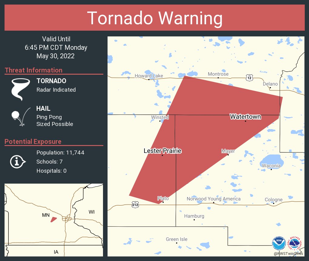 NWS Tornado on Twitter "Tornado Warning including Watertown MN, Lester