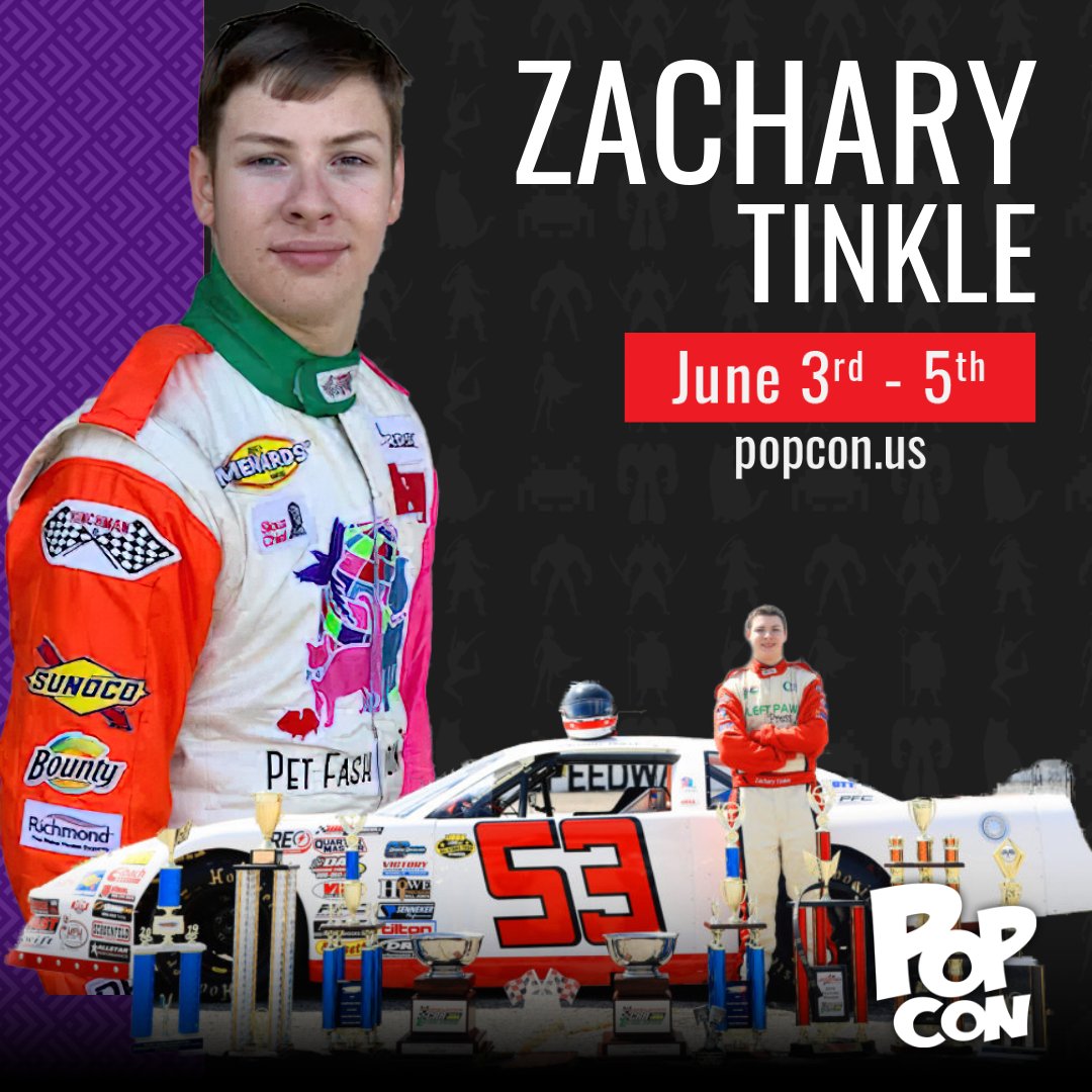PopConNation's tweet photo. PLEASE WELCOME  ZACHARY TINKLE TO POPCON!

19 yr old stock car driving sensation @ZacharyTinkle is racing his way to #POPCON2022! 

He's also #RACINGFORRESCUES in the @nascar @arca_racing series so bring a pet item to #popcon2022 to donate!

Tickets
https://t.co/bNbU6b9nw8 https://t.co/GdGp1zlYJ5