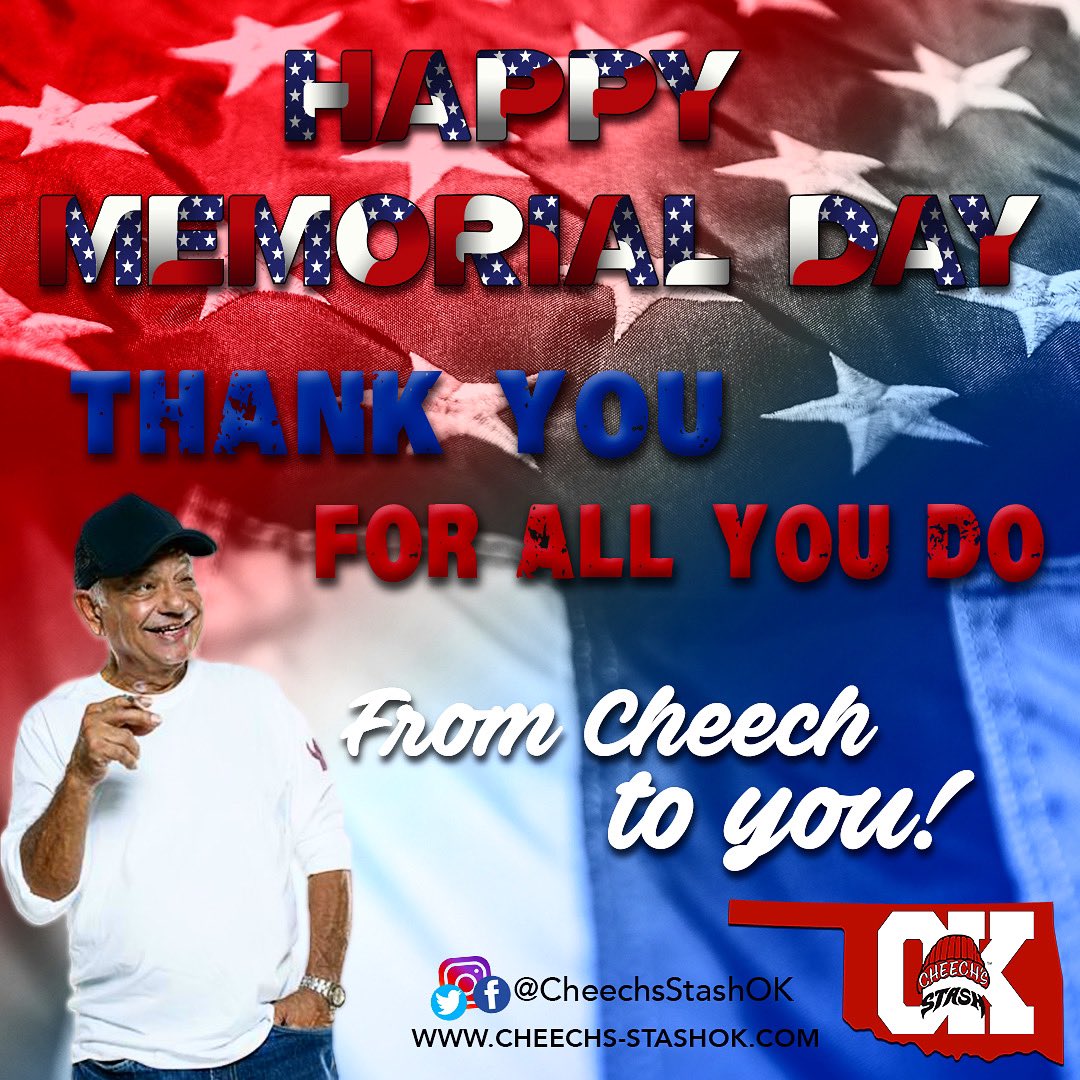 CheechsStashOK's tweet photo. 🪖Happy Memorial Day 🇺🇸

Thank you to everyone in the service for all that you have done for us, it does not go unnoticed. 

Drop your branch and let us know where you’re stationed. Retired? Where was your last post? 

#HappyMemorialDay #CheechsStash #CheechsStashOK #CheechMarin https://t.co/4dR4M8EWba