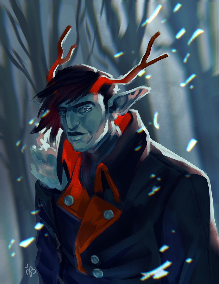 luluminated's tweet photo. My Eladrin grave cleric, Roe, whose character bio is just “Christmas, but make it angst” https://t.co/2WmYnlvehd