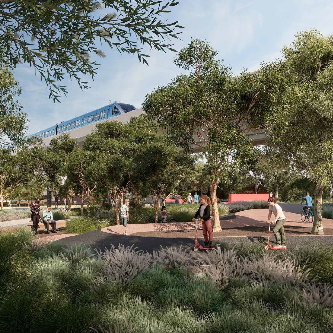 nswdphi's tweet photo. Sydney's north-west is set for a new state-of-the-art park as part of the #ParksForPeople program 🙌 feat. a new bike pump track, skate plaza, public art and 60 new trees 🛹🌳 Learn more at https://t.co/gXn3WeZtTq 👈 @TheHillsCouncil https://t.co/GKlTkcGHx7