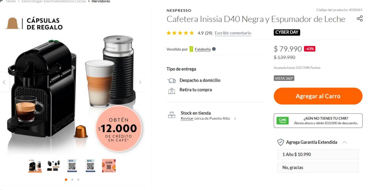 Descuentos Rata 🔋 on Twitter: "#CyberRata Cafetera Nespresso Inissia D40  Negra + Espumador de Leche + $12.000 de créditos en café, bajó a $79.990  con todo medio de pago, en Falabella. ➡