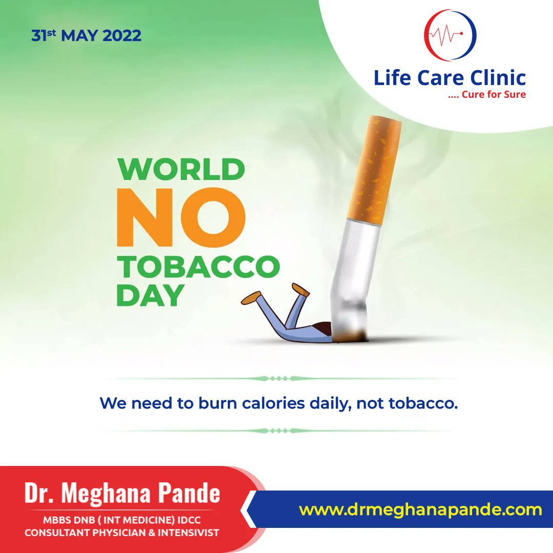 Smoking gives you the pleasure of a moment but kills you in the process.
Happy World No Tobacco Day!
#WorldNoTobaccoDay #worldnotabaccoday2022 #notabacco #nosmoking #quitsmoking #stopsmoking #smokingkills #nosmoke #cigarette #nosmokingday #drmeghnapande #lifecareclinic #pune