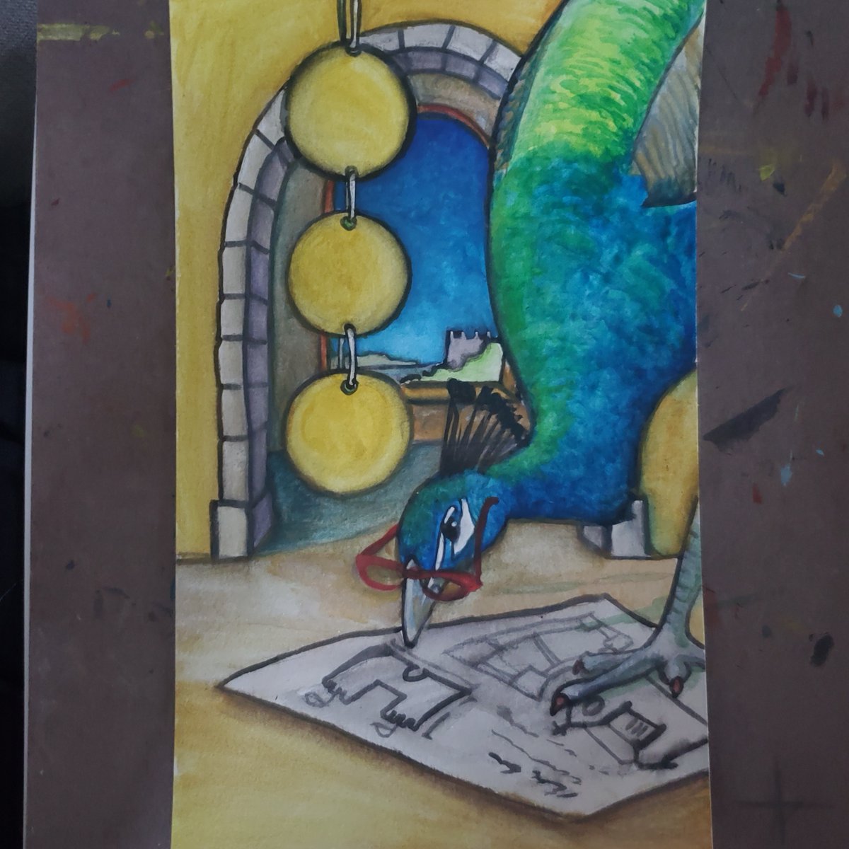 BethSeilonen's tweet photo. Playing with a new idea using a Judgmental Peacock who is going to totally judge everything you do. 

#Tarotcards #tarot #tarotartist https://t.co/s7sDt1ZArs