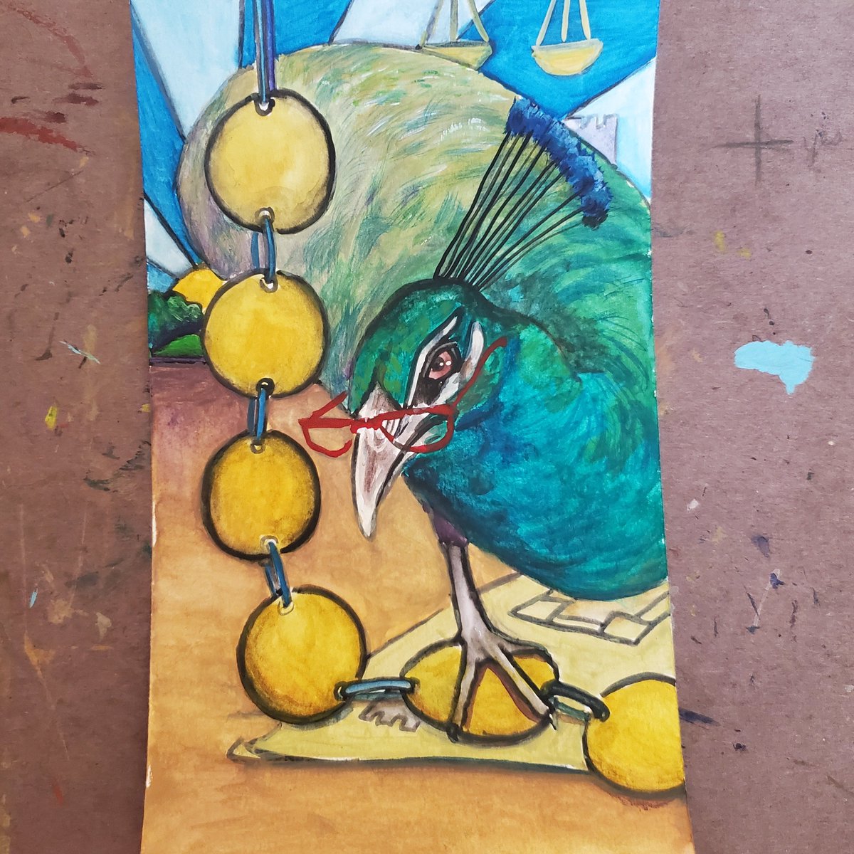 BethSeilonen's tweet photo. Playing with a new idea using a Judgmental Peacock who is going to totally judge everything you do. 

#Tarotcards #tarot #tarotartist https://t.co/s7sDt1ZArs