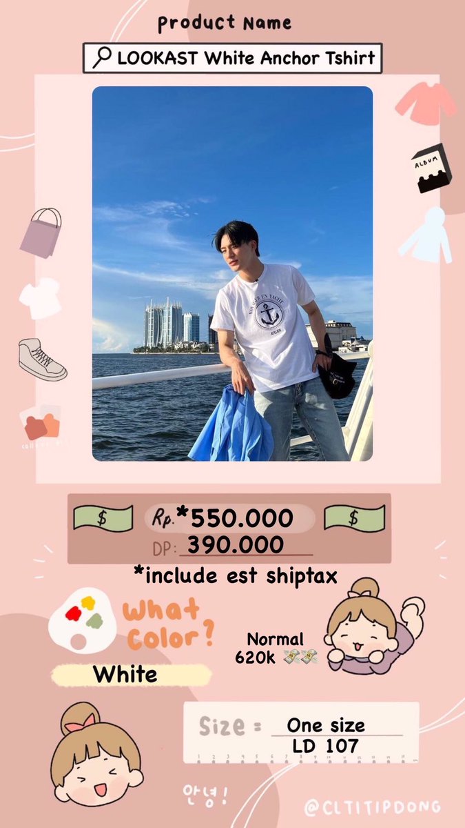 _cltitipdong_'s tweet photo. LOOKAST White Anchor Tshirt
Jeno NCT Dream

Now 550.000 DP 390.000
Sale Price from 620k
✅ Include est shiptax
📍Jogja
DM for info / order https://t.co/8GqjJ92idm