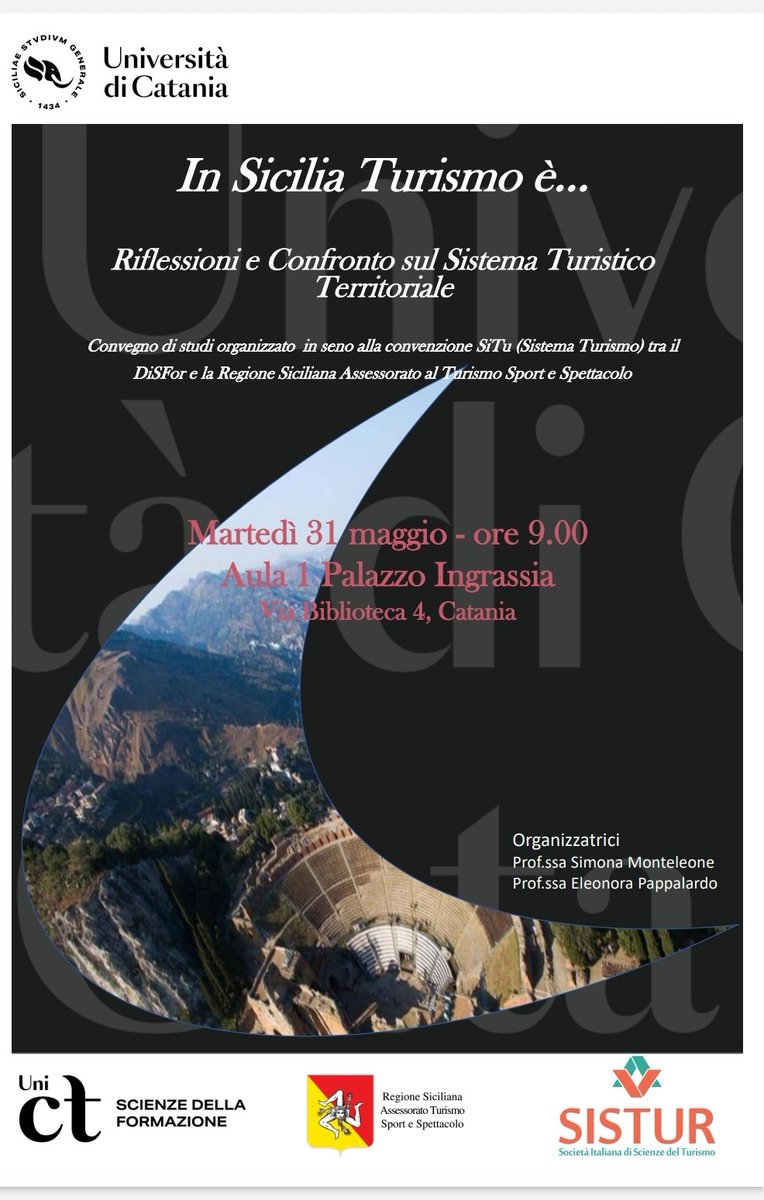 Oggi, al DISFOR, si parla di Turismo in Sicilia.
<a href="/SiciliaTurismo/">Sicilia Turismo</a> 
<a href="/Regione_Sicilia/">Regione Siciliana</a> 
<a href="/unict_it/">Unict</a>