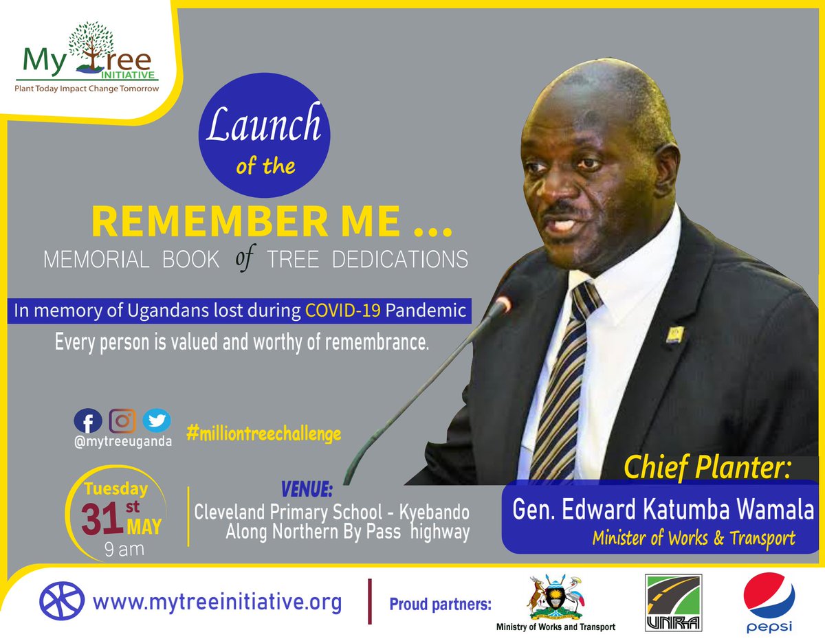 mytreeUganda's tweet photo. Every one is valued and worthy of remembrance!π π΄
Join us today as we officially launch our "Remember Me" memorial tree book of dedications that seeks to honour all Ugandans we've lost to & during COVID-19, through trees.
#milliontreechallenge #RememberMeBook
@KigoziMaggie https://t.co/7qhZUjhRfU