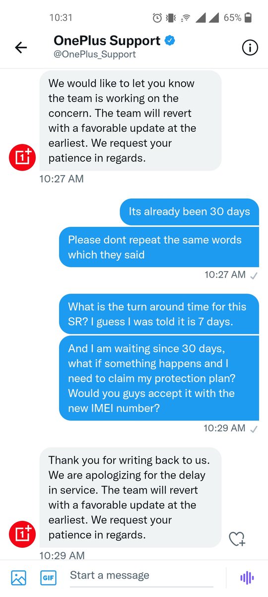 Socialpidit's tweet photo. @OnePlus_IN You asked me to send a DM. When I did you started saying the same thing as your voice support. Why dont you understand, its been 30 days since I am chasing you guys. How much more time do you need to resolve this? https://t.co/8XHm9c3Ni0