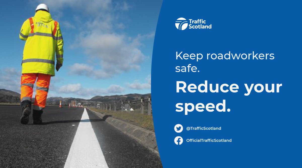 trafficscotland's tweet photo. Please #SlowDown when road workers are working on the carriageway👷
Restrictions are in place for the safety or workers and you
Reduce your speed & #StaySafe #RoadWorkerSafety https://t.co/Oonk650uPX