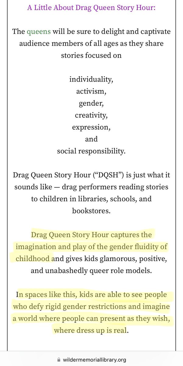 In Weston Vermont, a public library had a drag queen story hour for all ages with stories focused on gender and activism. They write “drag queen story hour captures the imagination and play of the gender fluidity of childhood”