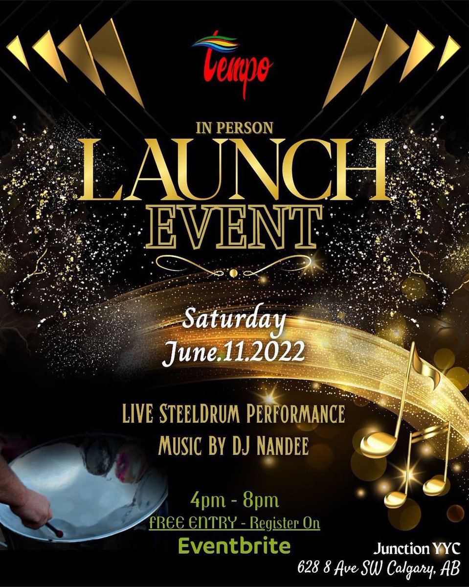 tempoyyc's tweet photo. Join us for the Tempo_yyc in- person launch event

Featuring: Steel drum performances | DJ | Guest Speakers | 2022 Carnival Costume Display | 
Food &amp; Drinks on Sale And More

FREE ENTRY 
Register on Eventbrite
https://t.co/lNnQuShNAG https://t.co/JUuT4rIVDP
