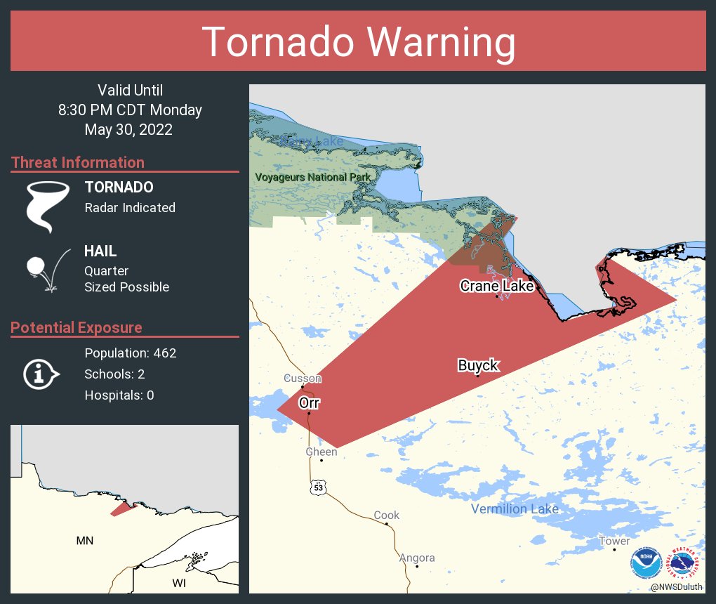 NWS Tornado on Twitter "Tornado Warning including Orr MN, Buyck MN and