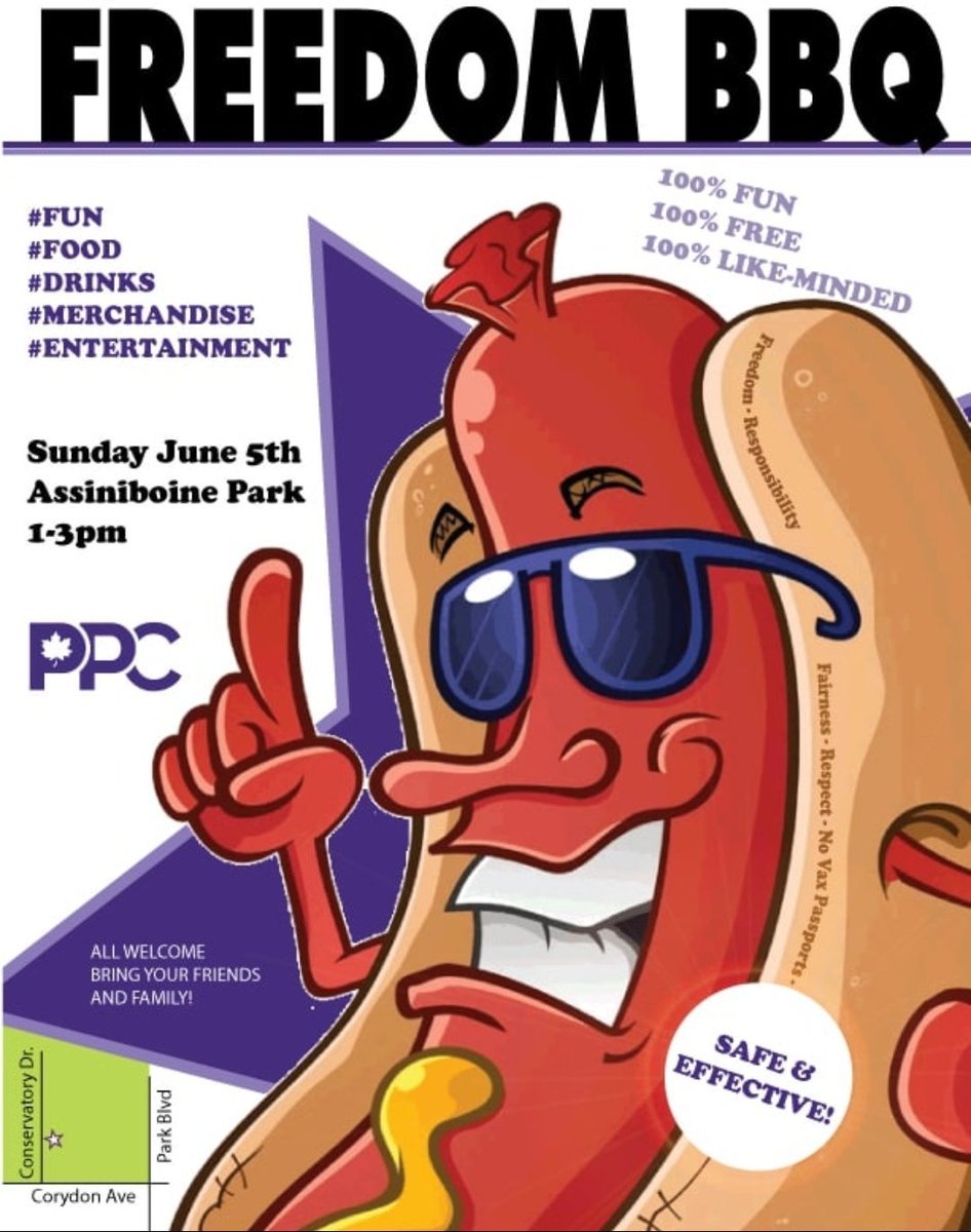 PPCWinnipegNEDA's tweet photo. #FreedomDogs are Back!!!
June5th,1-3Pm,#AssiniboinePark
#FreedomBBQ #PPC #Winnipeg https://t.co/m4gwwYOway