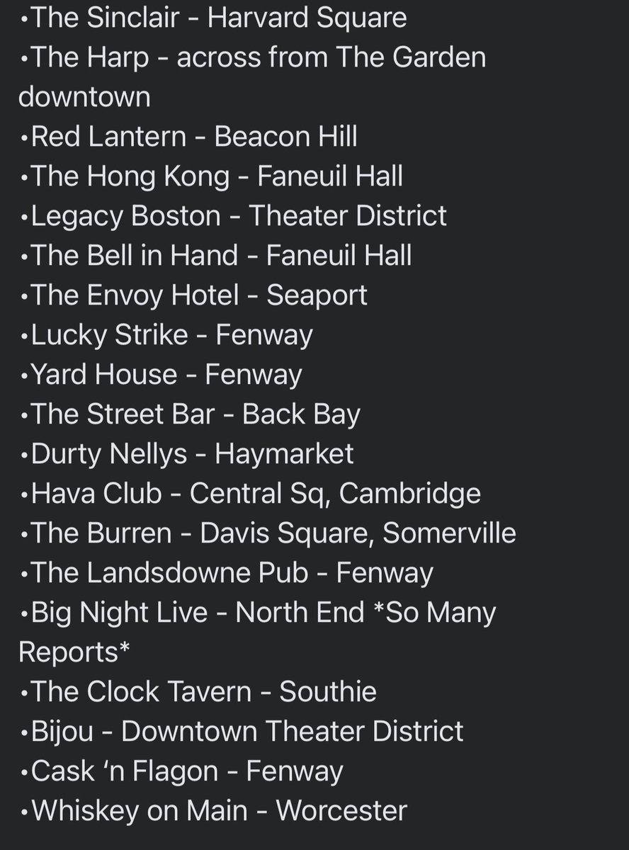 bostonliferhome's tweet photo. @OnlyInBOS Here is a list that is actually still growing of where this has happened to not just women but men as well.  Asterisked ones are the ones where it has happened more than once! https://t.co/mn0YWJsUhf